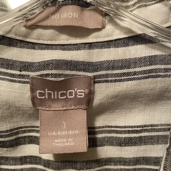 Chicos No Iron Linen Top Womens 1 Medium White Gray Sleeveless‎ Tunic Lagenlook - Picture 3 of 9